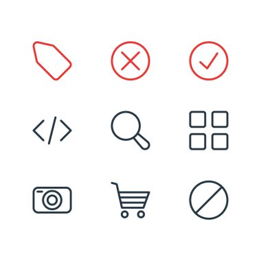 9 app simgeleri çizgi stili vektör Illustration. İş, alışveriş, Büyüteç'i ve diğer öğeleri düzenlenebilir kümesi.