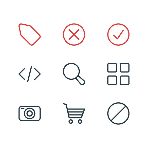 Vector εικονογράφηση 9 στυλ γραμμής εικονίδια app. Επεξεργάσιμη σύνολο ο Μεγεθυντικός φακός κάνει, ψώνια, και άλλα στοιχεία. — Διανυσματικό Αρχείο