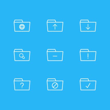 9 klasör simgeleri çizgi stili vektör Illustration. Önemli düzenlenebilir küme, dosya, soru ve diğer öğeleri.