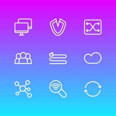 9 ağ kutsal kişilerin resmi çizgi stili vektör Illustration. Kablo, paylaşımı, uzaktan ve diğer öğeleri düzenlenebilir kümesi.