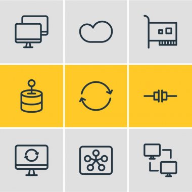 9 web simgeler çizgi stili Illustration. Çözüm, düzenlenebilir kümesini eşitlemek, kartı ve diğer öğeleri.