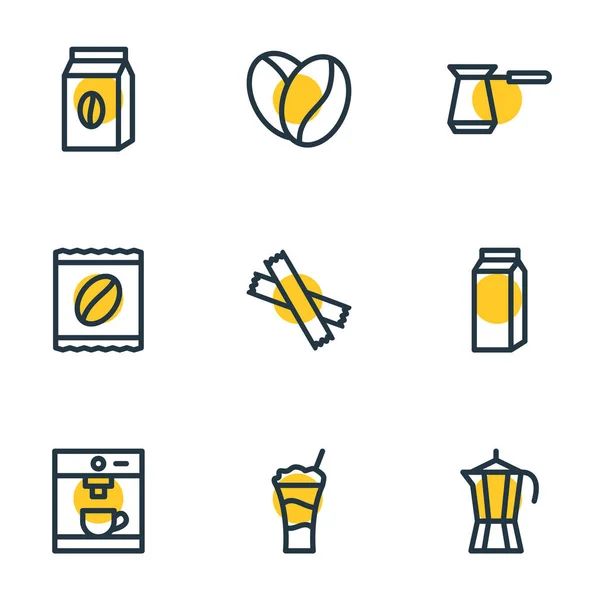 Ilustración de 9 iconos de café estilo de línea. Conjunto editable de semillas, espresso, paquete y otros elementos . —  Fotos de Stock