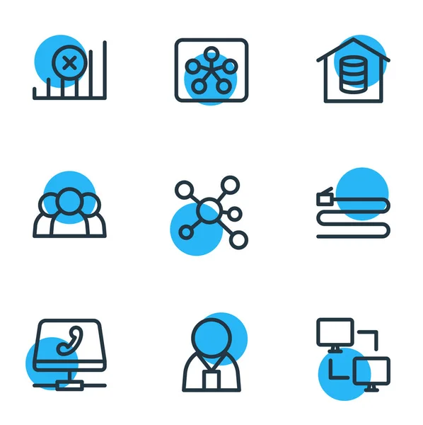 Illustration von 9 Web-Icons Zeilenstil. editierbares Set aus Draht, Router, System und anderen Elementen. — Stockfoto