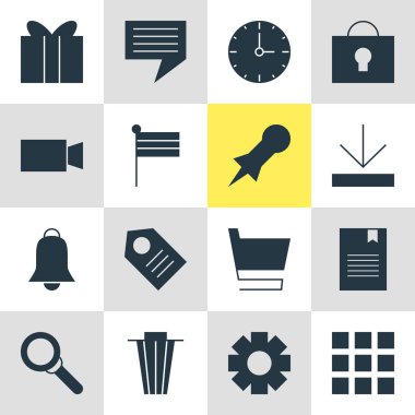 16 web simgeler vektör Illustration. Bildirim, kılavuz, arabası ve diğer simge öğeleri düzenlenebilir kümesi.