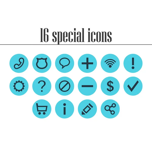 Vector illustration of 16 interface icons. Editable set of access denied, help, shield and other icon elements.