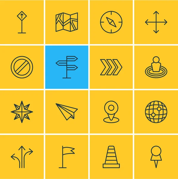 Illustrazione vettoriale di 16 direzione icone stile linea. Set modificabile di elementi di nessuna voce, navigazione, mappa e altre icone . — Vettoriale Stock