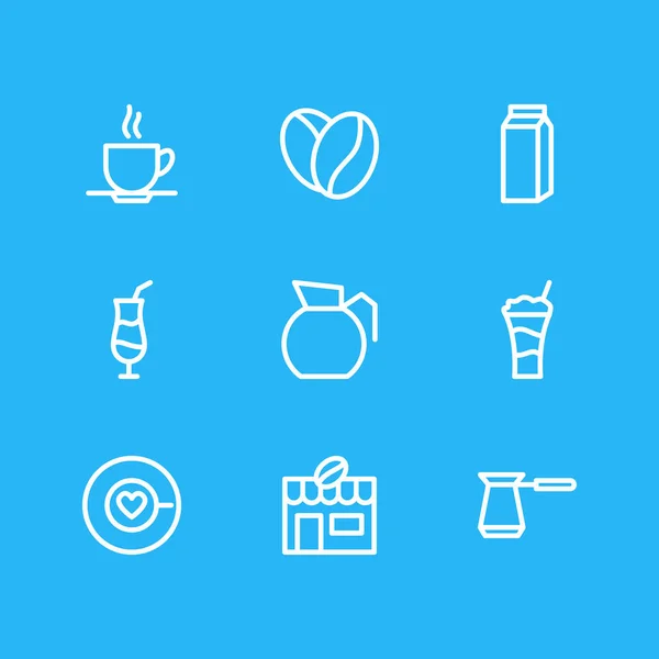 Ilustración vectorial de 9 iconos de bebidas estilo línea. Conjunto editable de casa, turco, platillo y otros elementos del icono . — Archivo Imágenes Vectoriales