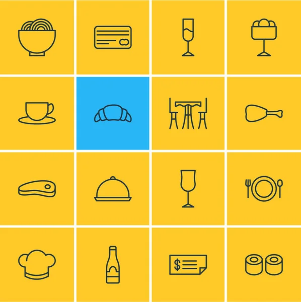 Ilustración vectorial de 16 iconos de café estilo de línea. Conjunto editable de comida, factura, helado y otros elementos del icono . — Vector de stock
