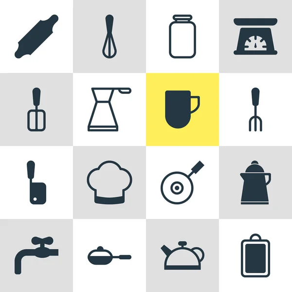 Illustration vectorielle de 16 icônes de cuisson. Ensemble modifiable de fouet, spatule, aqueduc et autres éléments d'icône . — Image vectorielle