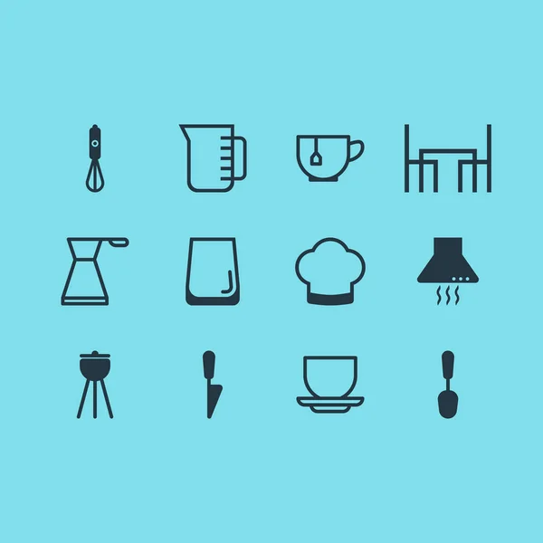 Ilustración vectorial de 12 iconos de la cocina. Set editable de barbacoa, vaso de vidrio, elementos icono mezclador a mano . — Archivo Imágenes Vectoriales