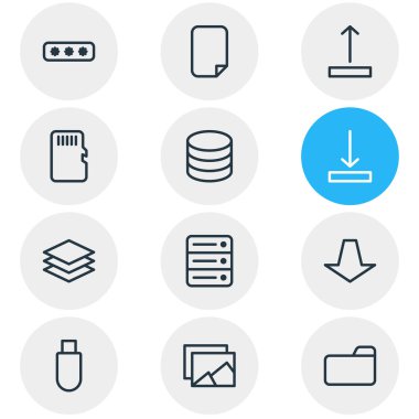 12 Arşiv simgeleri çizgi stili vektör Illustration. Düzenlenebilir dizi Galerisi, download ve diğer simge öğeleri yukarı ok.