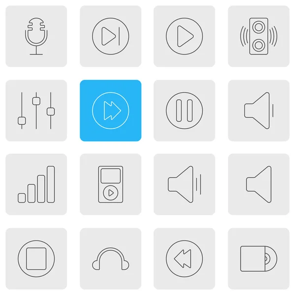 Vector illustration of 16 melody icons line style. Editable set of forward, volume down, equalizer and other icon elements. — Stock Vector