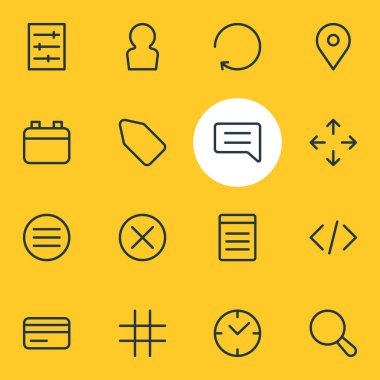 Vektör çizim 16 ek simgeler çizgi stili. Saat, komut dosyası, ödeme ve diğer simge öğeleri düzenlenebilir kümesi.