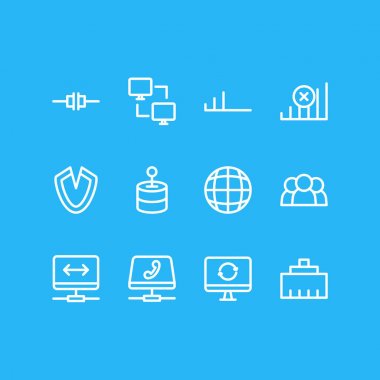 12 web simgeler çizgi stili vektör Illustration. Kablolu bağlantı yok, VoIP ve diğer simge öğeleri düzenlenebilir kümesi.