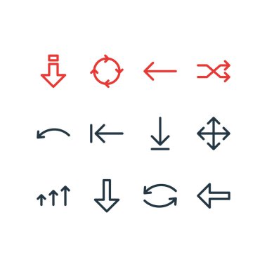 12 yönünde simgeler çizgi stili vektör Illustration. Rastgele, artış, düzenlenebilir kümesi simgesini öğeleri daire.