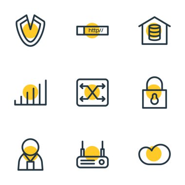 9 Internet simgeleri çizgi stili vektör Illustration. Düzenlenebilir dizi antivirus, Yöneticisi, güçlü ve diğer simge öğeleri.