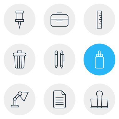 9 araçları simgeler çizgi stili vektör Illustration. PIN, tutkal, kalem ve diğer simge öğeleri düzenlenebilir kümesi.