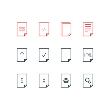 12 belge simgeleri çizgi stili vektör Illustration. Kod, internet, Html ve diğer simge öğelerini düzenlenebilir kümesi.