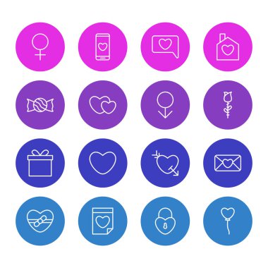 16 amour simgeler çizgi stili vektör Illustration. Düzenlenebilir dizi ruh, sohbet, şeker simge öğeleri.