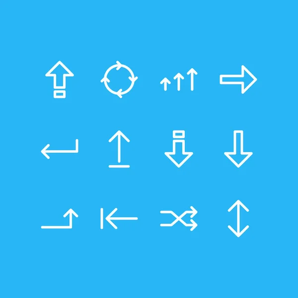 Illustrazione vettoriale di 12 icone segno stile linea. Set modificabile di elementi down, backspace, progress e altre icone . — Vettoriale Stock