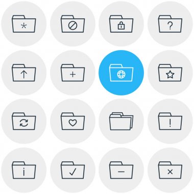 16 belge simgeleri çizgi stili vektör Illustration. Paylaşılan, yenileme, düzenlenebilir kümesi çıkarmak ve diğer simge öğeleri.