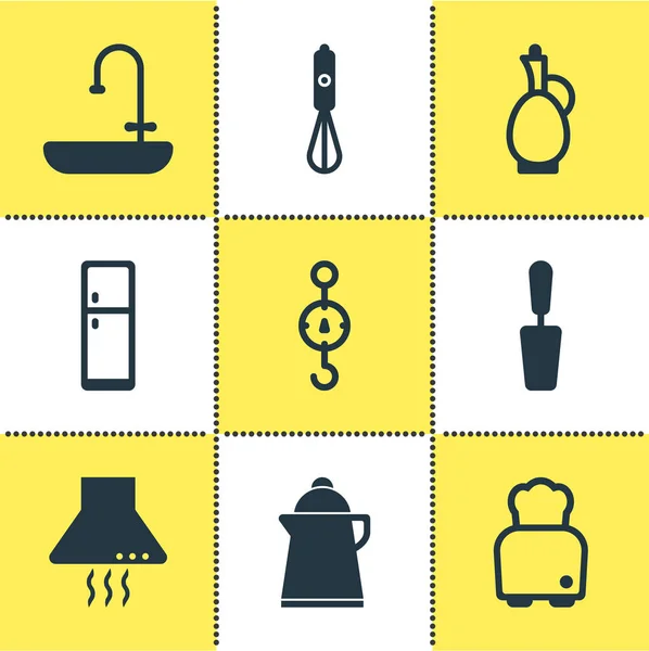 Vektorillustration av 9 restaurang ikoner. Redigerbara uppsättning skalor, karaff, mixer och andra ikonen element. — Stock vektor