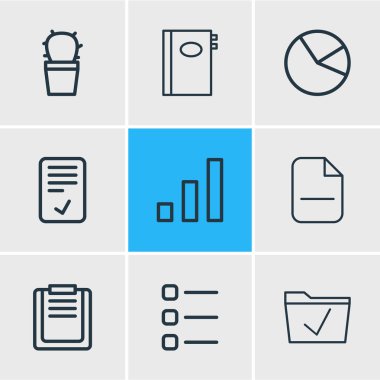 9 office simgeleri çizgi stili vektör Illustration. Smartphone, arama, çıkarma ve diğer simge öğeleri düzenlenebilir kümesi.