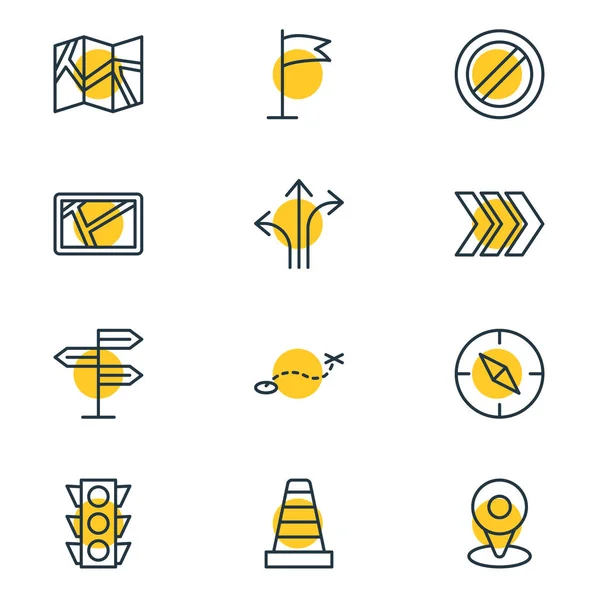 Illustration von 12 Location Icons Zeilenstil. editierbares Set aus Wegweiser, Pfeil, Wegweiser und anderen Symbolelementen. — Stockfoto