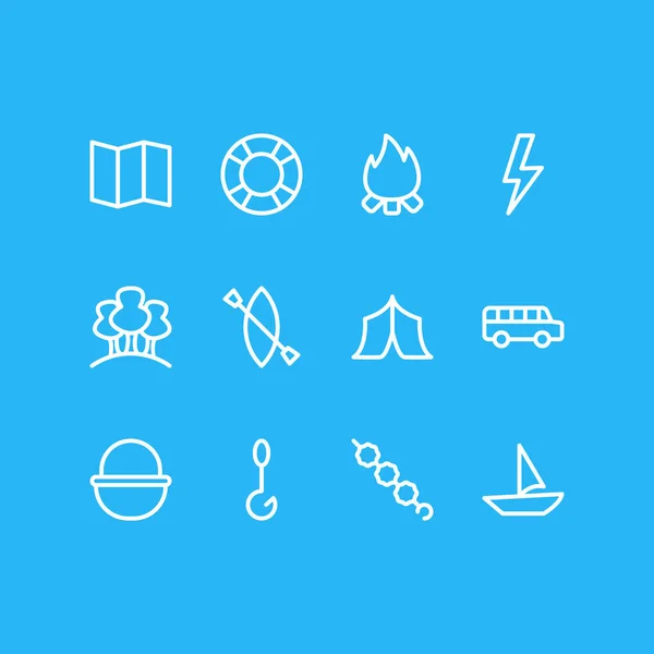 Illustration of 12 tourism icons line style. Editable set of hook, tree, campfire and other icon elements. — Stock Photo, Image