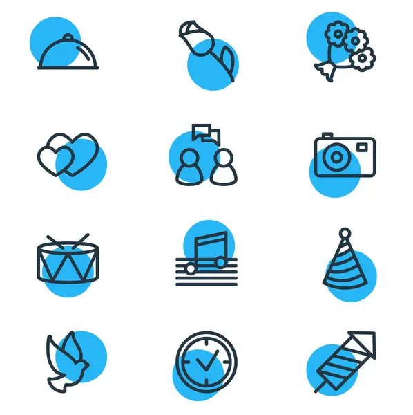 Illustration of 12 party icons line style. Editable set of heart gift, conversation, balloon and other icon elements. — Stock Photo, Image