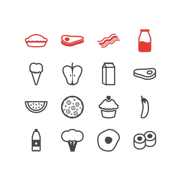 Ilustración vectorial de 16 iconos de comida estilo línea. Conjunto editable de brócoli, helado, caramelo y otros elementos del icono . — Archivo Imágenes Vectoriales