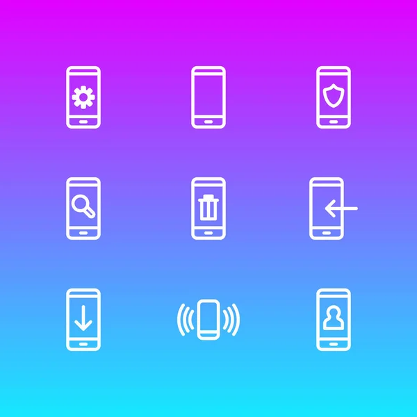 Ilustração vetorial de 9 ícones de telefone estilo linha. Conjunto editável de upload, proibido, gadget e outros elementos de ícone . — Vetor de Stock