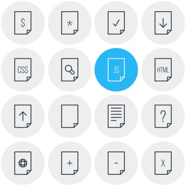 16 belge simgeleri çizgi stili vektör Illustration. Düzenlenebilir css, eklemek, dosya ve diğer simge öğeleri.