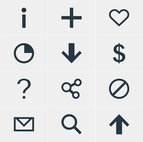 Ilustración de 12 iconos de interfaz. Conjunto editable de elementos bloqueados, correo, down y otros elementos del icono . — Foto de Stock