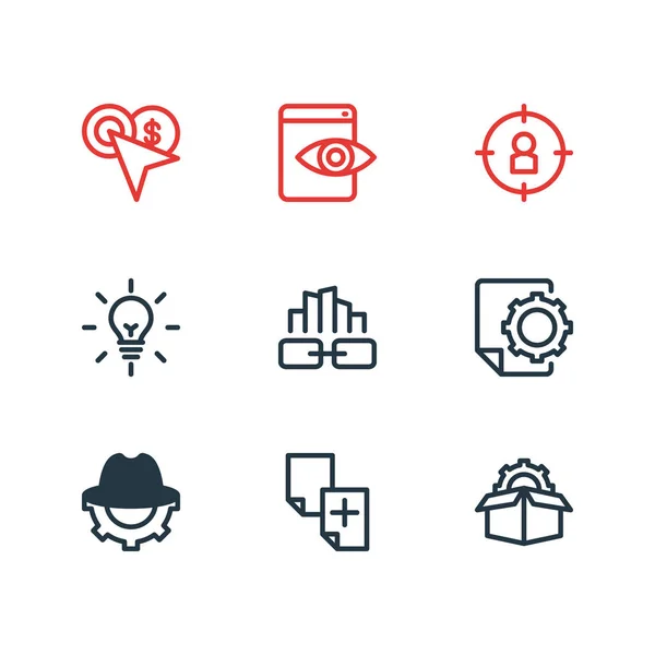 Ilustración de 9 iconos de marketing estilo de línea. Conjunto editable de link building, SEO blackhat, ideas frescas y otros elementos de iconos . —  Fotos de Stock