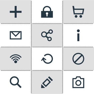 12 kullanıcı simgeler vektör Illustration. Paylaşım, bloke, yazma ve diğer simge öğeleri düzenlenebilir kümesi.