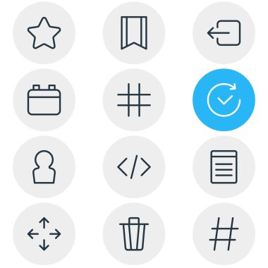 12 app simgeleri çizgi stili vektör Illustration. Hareket, kılavuz, yıldız ve diğer simge öğeleri düzenlenebilir kümesi.