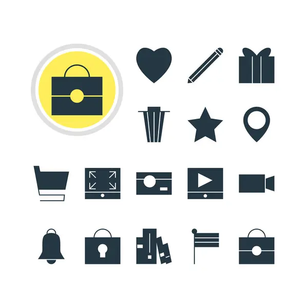 Illustration of 16 web icons. Editable set of shopping cart, lock, present and other icon elements. — Stock Photo, Image
