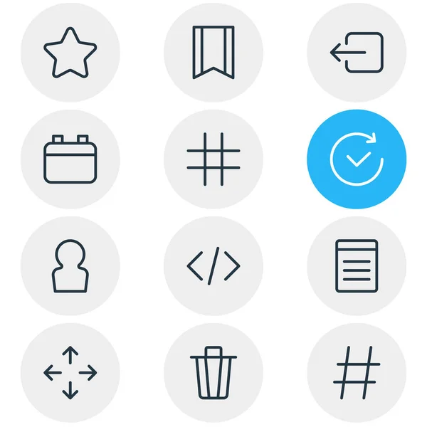 Иллюстрация стиля линии 12 иконок приложения. Набор элементов хода, сетки, звезды и других иконок . — стоковое фото