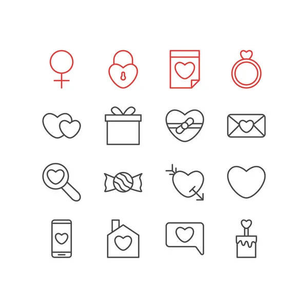Ábra 16 amour ikonok vonalstílus. A szeretet, e-mail, telefon és más ikon elemek szerkeszthető készlet. — Stock Fotó