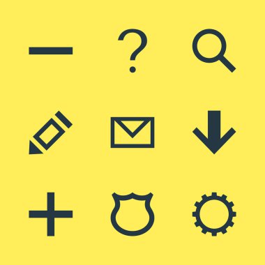 9 üye simgeler Illustration. Düzenlenebilir dişli, eklemek, arama ve diğer simge öğeleri.