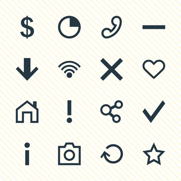 Illustration of 16 user icons. Editable set of homepage, approve, information and other icon elements. — Stock Photo, Image