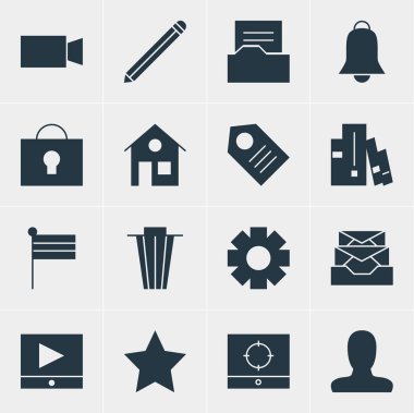 16 web simgeler vektör Illustration. Kullanıcı, video oynatıcı, depo gözü ve diğer simge öğeleri düzenlenebilir kümesi.