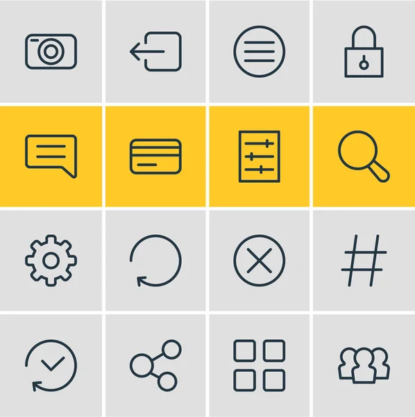 Ilustracja wektorowa 16 załącznika ikony stylu linii. Można edytować zestaw Kłódka, miniatury, hashtag i inne elementy ikony. — Wektor stockowy