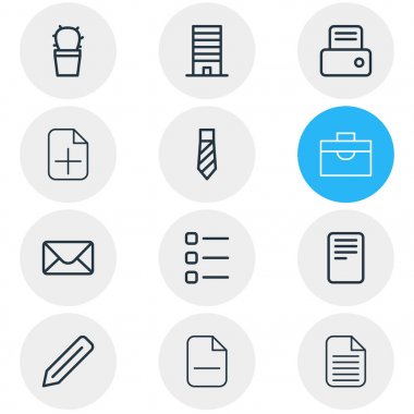 12 office simgeleri çizgi stili vektör Illustration. Düzenlenebilir belge, liste, kalem ve diğer simge öğeleri kümesi.