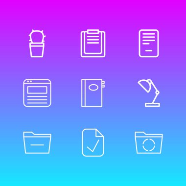 9 office simgeleri çizgi stili vektör Illustration. Asma kilit, düzenleme, belge ve diğer simge öğeleri düzenlenebilir kümesi.