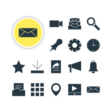 16 internet simgeler vektör Illustration. Paylaşım, yıldız, düzenlenebilir kümesi duyurmak ve diğer simge öğeleri.