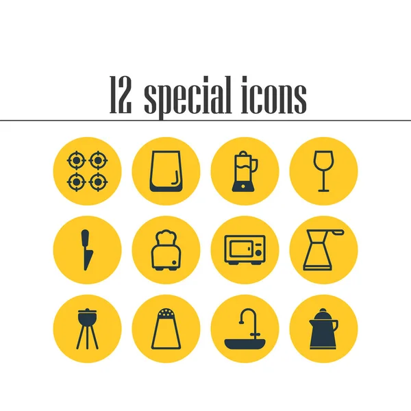 Ilustración vectorial de 12 iconos de restaurantes. Conjunto editable de barbacoa, bodega de sal, vino y otros elementos del icono . — Vector de stock