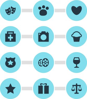 12 yerde simgeler vektör Illustration. Düzenlenebilir kümesi bar, ekmek, hediye ve diğer simge öğeleri.