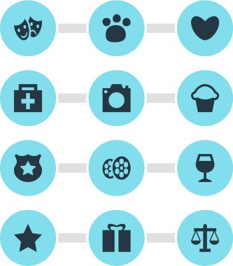 12 yerde simgeler Illustration. Düzenlenebilir kümesi bar, ekmek, hediye ve diğer simge öğeleri.